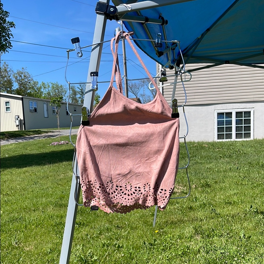 Pink Sleeveless Top with Eyelet Hem